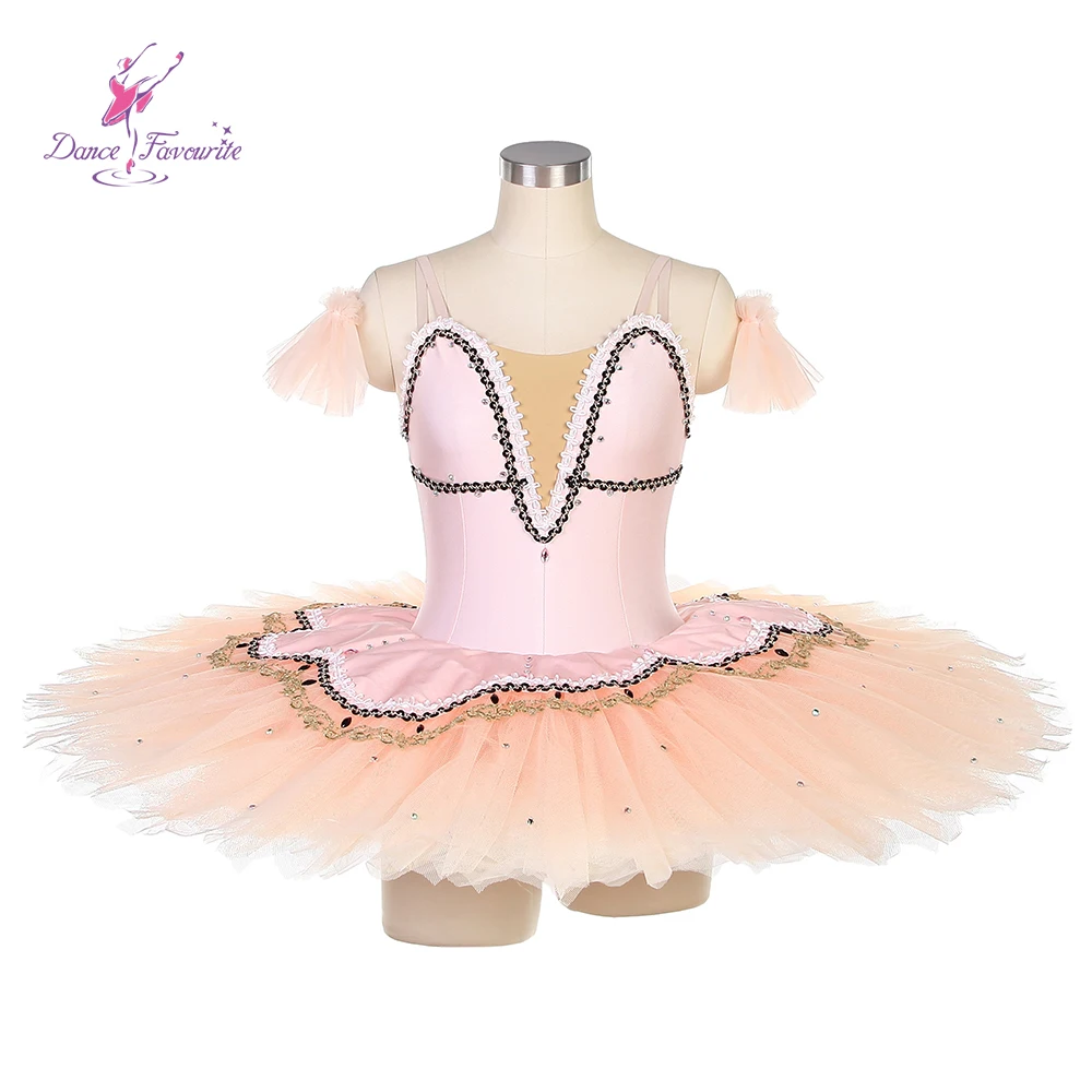 

Dance Favourite Ballet Tutus BLL504 Light Pink Spandex Bodice Pink Tutu Golden & Black Decorated Pre-professional Ballet Tutu