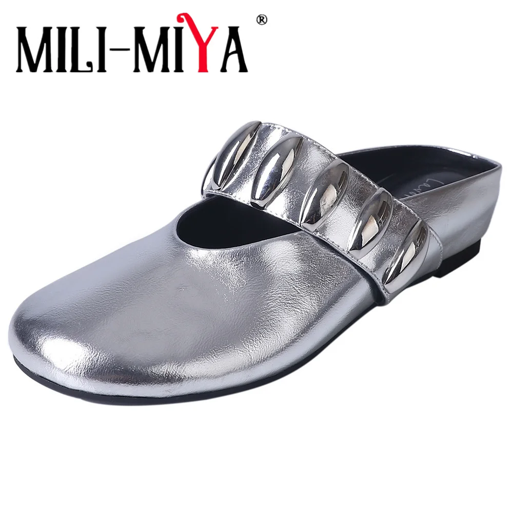 

MILI-MIYA, лаконичные удобные женские туфли-лодочки из натуральной кожи с круглым носком, однотонная повседневная уличная обувь без шнуровки на толстом каблуке для женщин