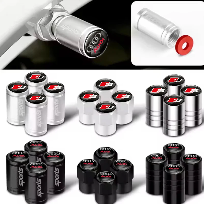 4Pcs Car Styling Wheel Tire Valve Caps Cover Badge Accessories For Audi A5 A3 A4 A6 A7 A8 Q2 Q7 Q3 Q5 Q8 B5 B6 B7 B8 B9 Q7 8P 8V