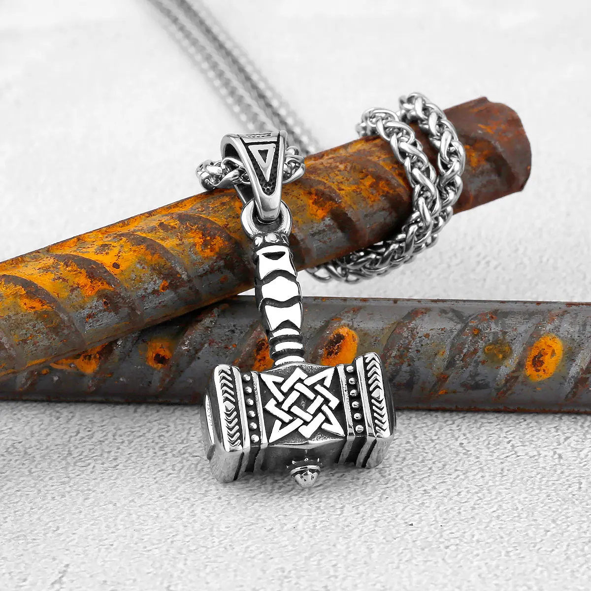 Vintage Thor\'s Hammer Pendant for Man Necklace Stainless Steel Jewelry Mjolnir Necklace Norse Viking Celtics Knot Necklace Chain