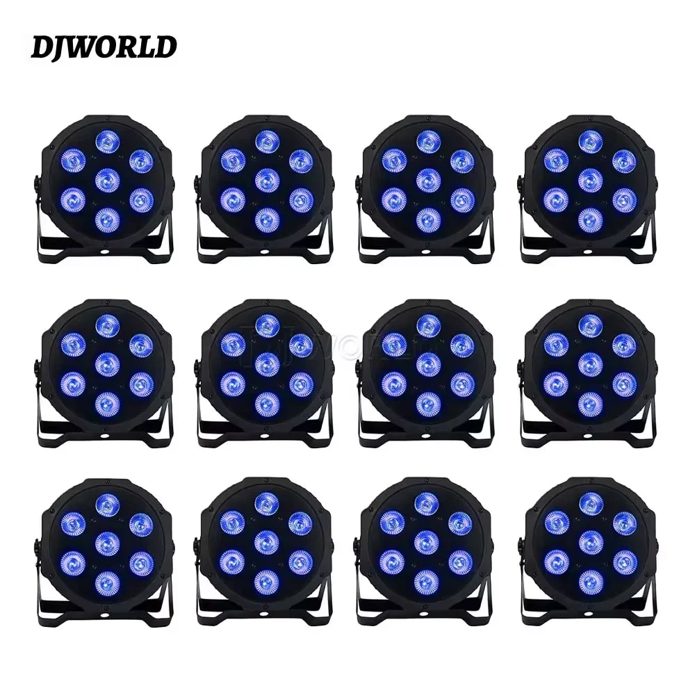 12PCS 7X18W LED Flat Par RGBWA+UV Professional Lighting DMX Controller for Stage DJ Disco Theater Wedding Performance