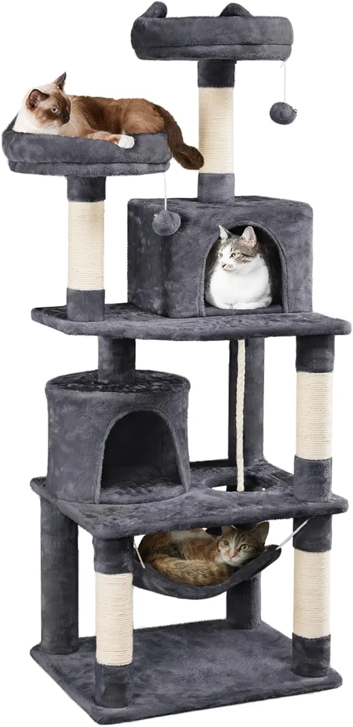 

62.2inches Cat Tree Cat Tower Cat Condo with Platform & Hammock, Scratching Posts for Kittens Pet Play House with Plush Perch