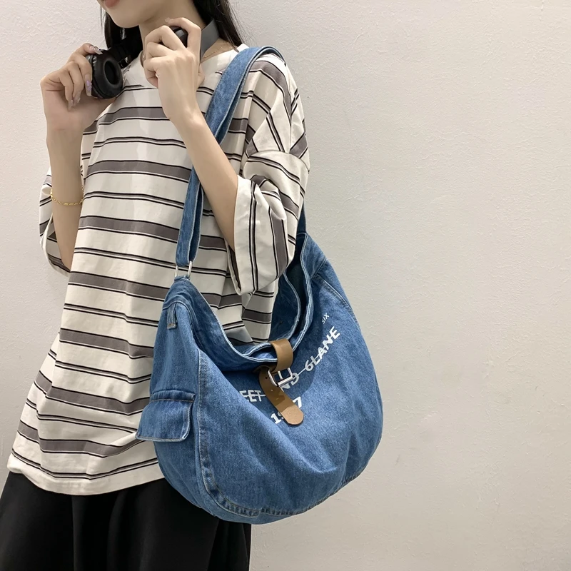 Letter Denim Women's Bag 2022 Trend Jeans Shoulder Bag High Quality Shopping Bag Eco Bag Korean Canvas Messenger Bag Y2K Satchel