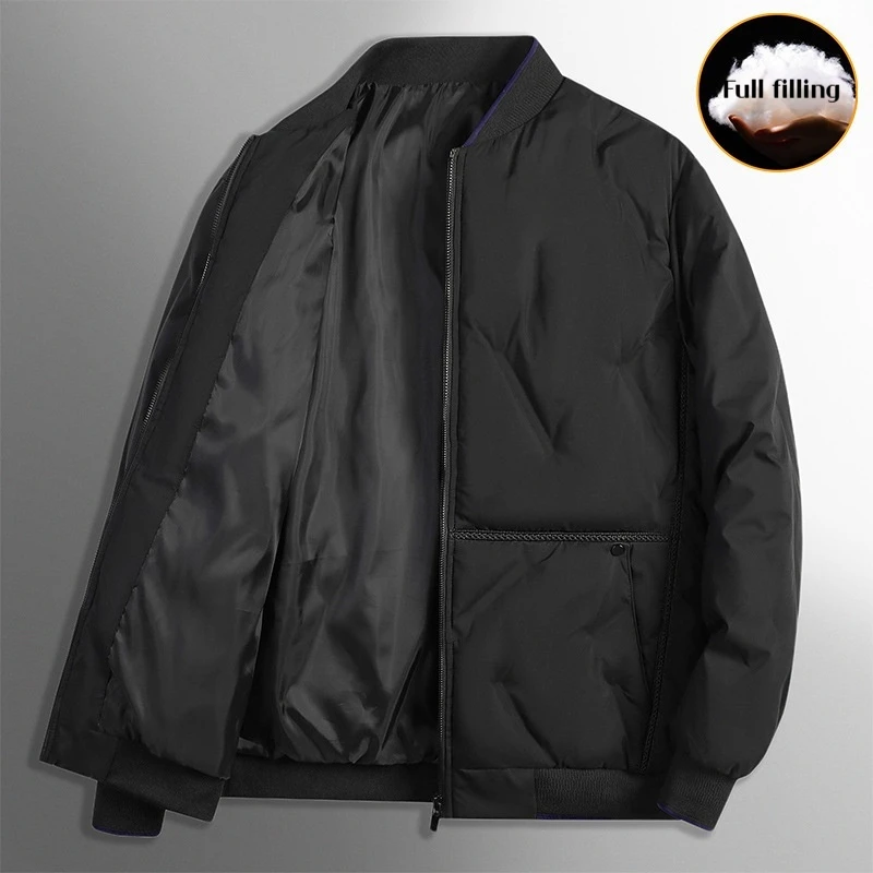 New Men's Light Luxury Down Jacket Lightweight Short Bomber Jacket for Business Middle Age Men Winter Warm Zip Up Outerwear