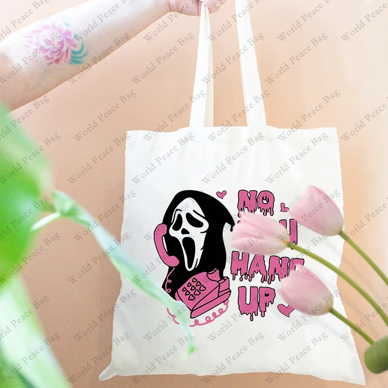 pc No you hang up Scream pattern Tote Bag Canvas Shoulder Bag For Travel Daily Commute Women's Reusable Shopping Bag