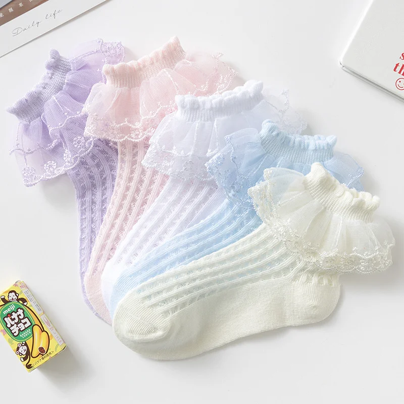 1-15y 5 paare/los dünne Mesh-Socken für Baby Mädchen Spitze Kinder Prinzessin Sommer Baumwolle weiße Socken