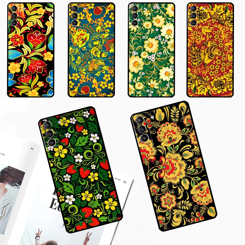 Чехол для телефона с русским цветочным узором для Samsung Galaxy S24 Ultra S22 Plus S20 S21 S23 FE Note 20 10 S8 S9 S10