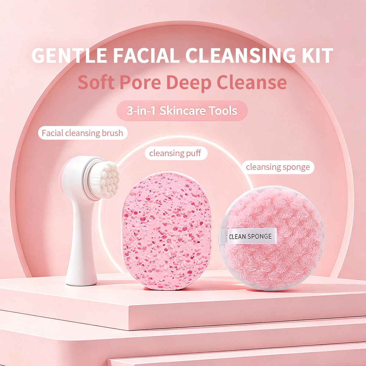 3PC Facial Cleansing Set,Manual Facial Cleansing Brush,Daily Face Washing, Makeup Removal & Exfoliating, Reusable Skin‑Friendly