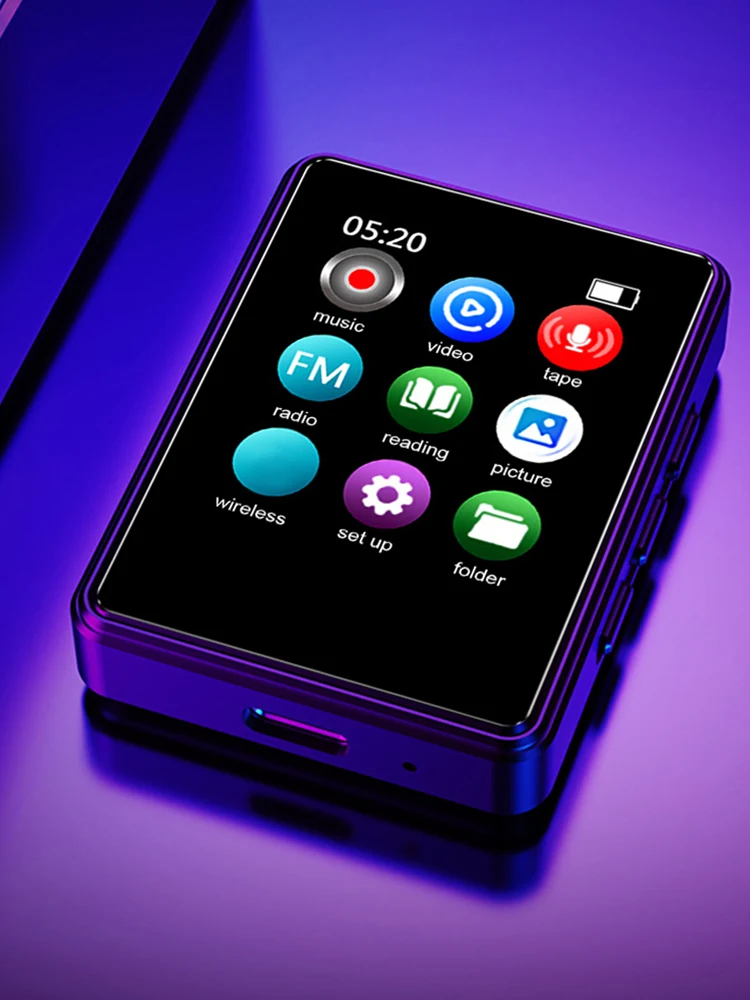 مشغل صوت رقمي MP3/MP4 متوافق مع مشغل بلوتوث بشاشة لمس كاملة ومكبر صوت مدمج بسعة 128 جيجابايت مع مسجل صوت للكتاب الإلكتروني