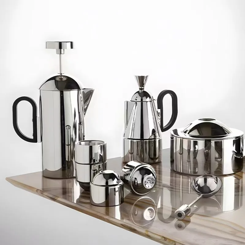 Light Luxury Decor Unit, Stainless Steel Pour-over Coffee Kettle & Cup Set for Kitchen Display