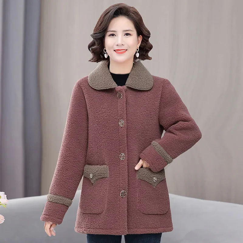 Autumn Winter Granular Velvet Cotton Jacket Women New Loose Thicken Lapel Outerwear Single-Breasted Fashion Overcoat Female