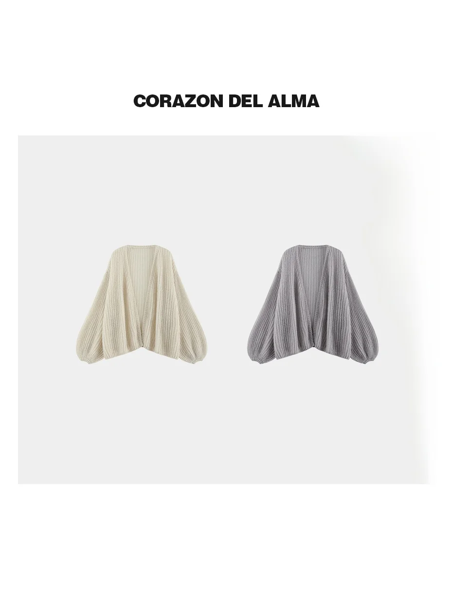 

Soft Luxury Alpaca Wool Blend Cardigan V-Ne Lantern Sve Knitted Outerwear Comfortable Daily Wear Women's Faion