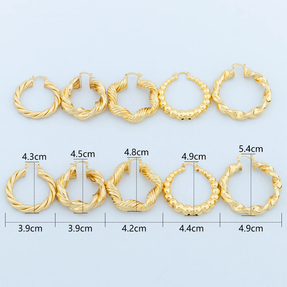 Big Hoop Earring for Women 50/40 mm Gold Color Twisted Earrings  Daily Wear Round TextureTrendy Waterproof Jewelry Accessories