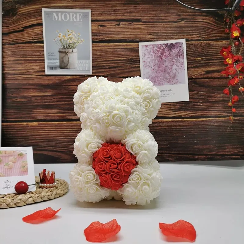 1pc Valentine\'s Day Gift Creative Rose Bear Gift Box PE Flower Romantic Foam Bear Hug Bear