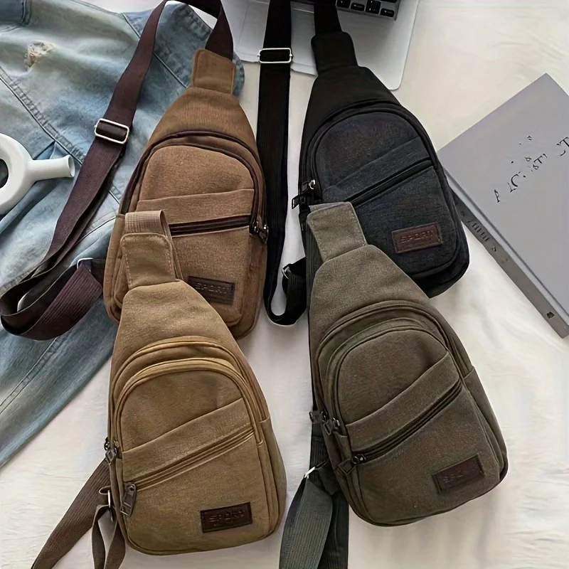Nuova borsa da petto da uomo, borsa di tela semplice e alla moda, chiusura con cerniera, borse incrociate diagonali a spalla singola casual