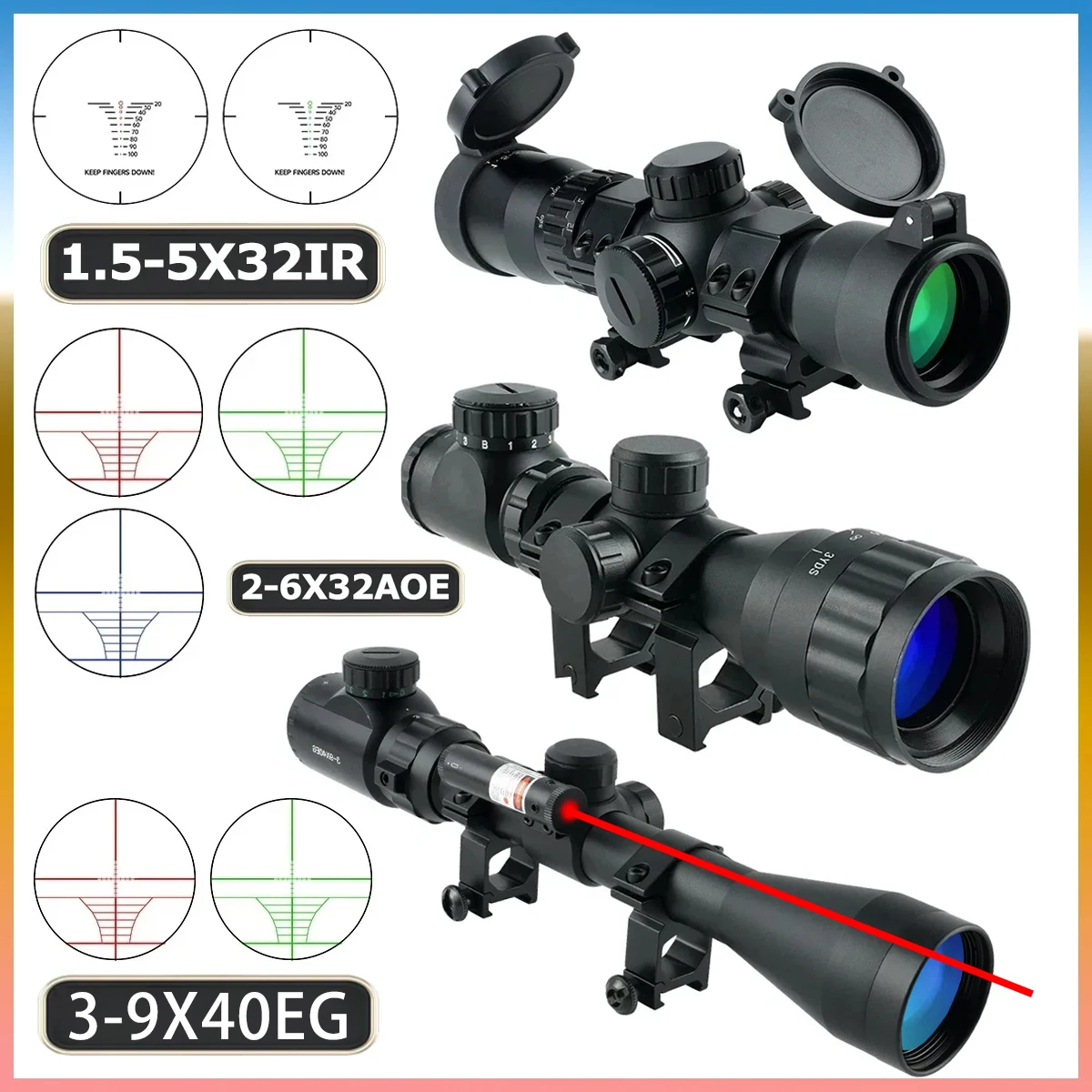 

3-9x40EG Optical Sight 1.5-5x32IR 2-6x32 Crossbow Short Scopes Tactical Reflex Hologram Rifle Scope for Hunting 11mm/20mm Rail