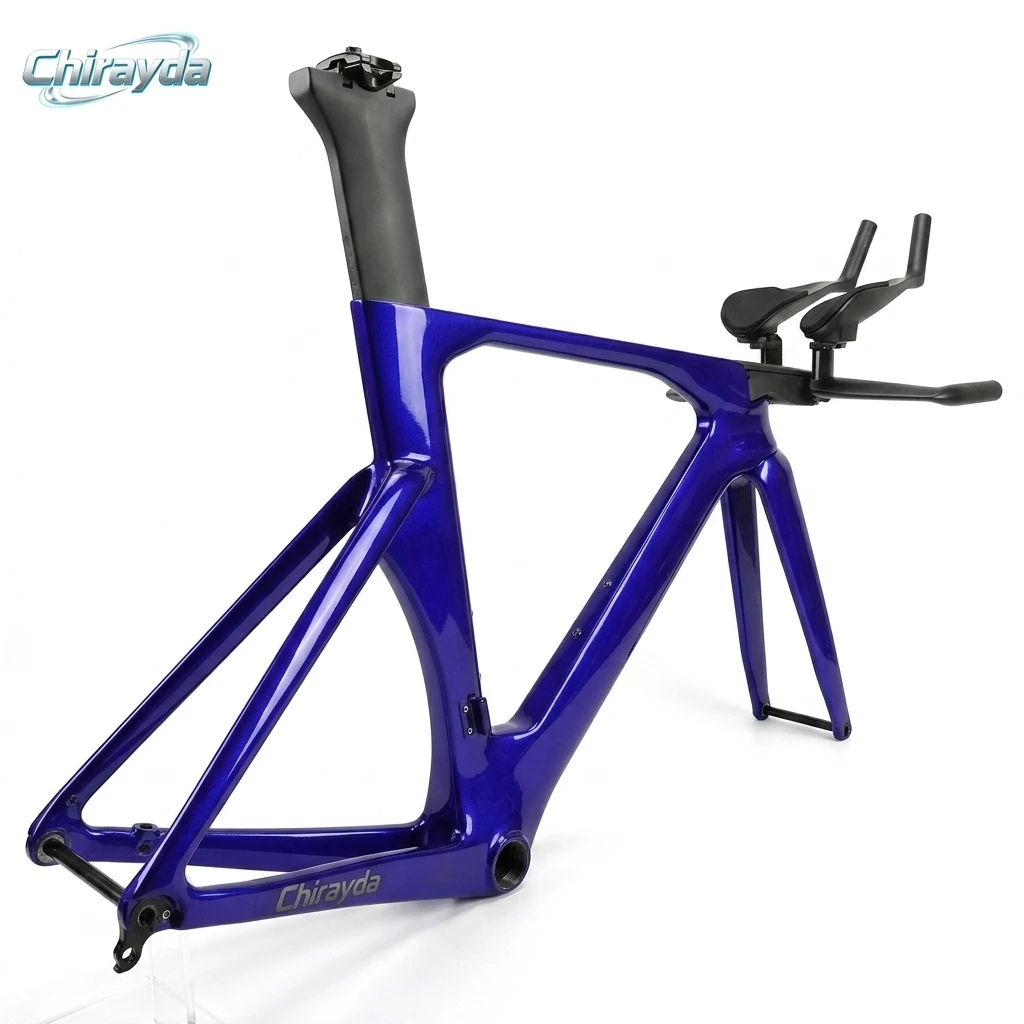 CHIRAYDA 2026NEW T1100 Carbon Triathlon Frameset Disc Brake Aero TT Time Trial Bicycle Frame Di2 Compatible with Handlebar S/M/L
