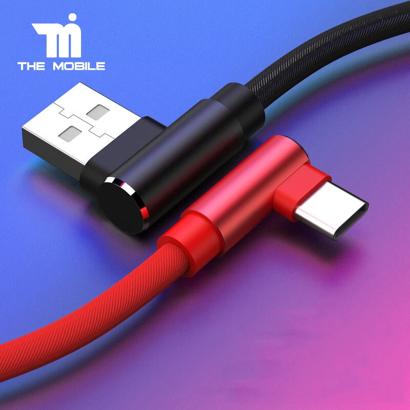 USB Type-C Cable for Huawei Xiaomi Remdi POCO Samsung Fast Charging Mobile USB C Cable 90 Degree Angle USB Type-C Charger Cable