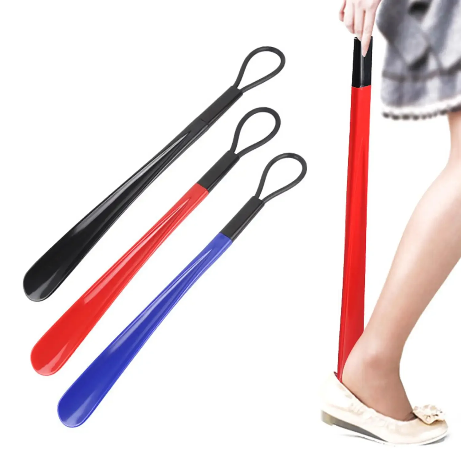 1/2pc long flexible plastic shoe horn for easy wearing of shoes in multiple colors-shoe lifter and spoon shaped shoe accessories