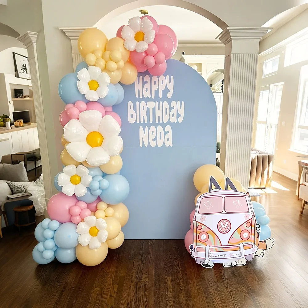 100 Stück Macaron-Farbene Latexballons Weiße Gänseblümchen-Ballonkette Set Geburtstagsfeier Hochzeitsdekoration Geschenke