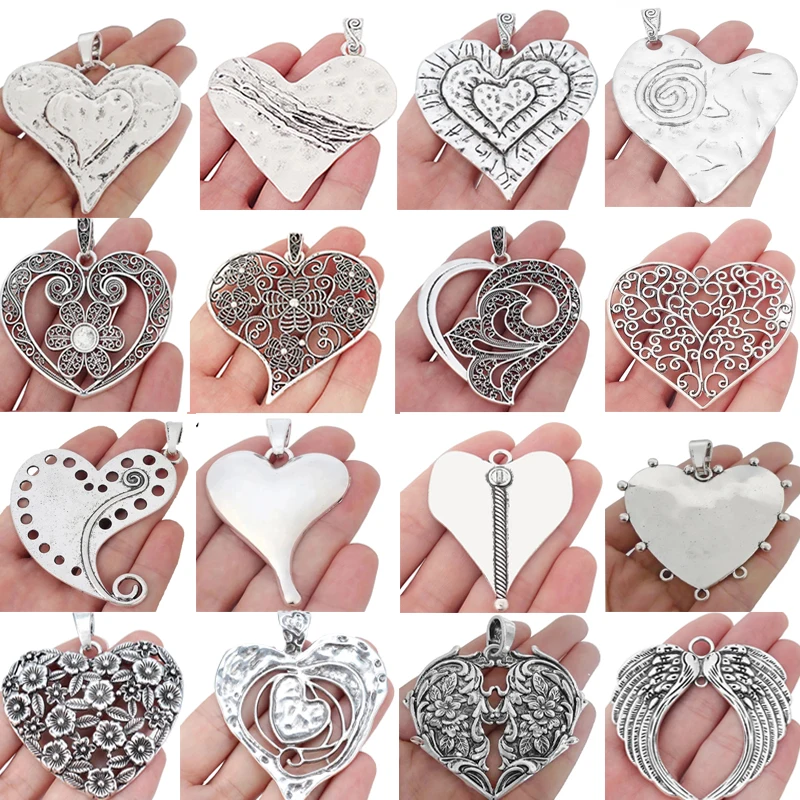 3PCS Large Bohemian Hammered Broken Heart Charms Filigree Pendants Fashion Accessories For DIY Necklace Jewelry Making