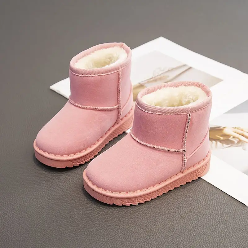 

2026 Winter Kids Snow Boots for Girls Boys Plush Lined Short Boots Thick Cotton Shoes for Middle Big Children Anti Slip Outdoor