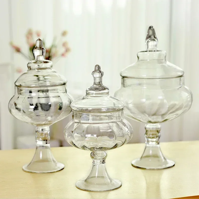 European candy jars transparent Glass bottles lid storage dust-proof cake stand dessert tea caddy wedding vase Decor supplies