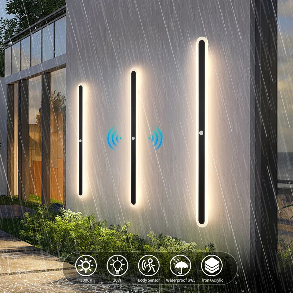 Outdoor Wall Light With Motion Sensor 90v 240v IP65 Waterproof Porch Lamp LED Long Garden Lamp for Villa Garage Lighting Fixture