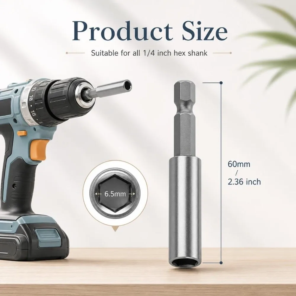 5PCS 1/4 Inch Hex Shank Magnetic Drill Bit Holder S2 Steel Material 60mm Length Drill Bit Extension Socket Hex Drive Socket