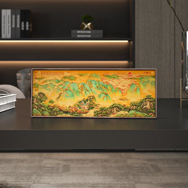 The Foremost of Five Sacred Mountains Brass and Wood Art New Chinese Style Desktop Decor Study Office Handmade Landscape Gift