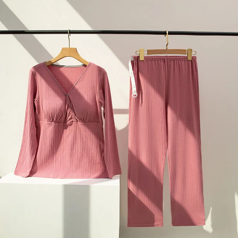 جديد القطن الخالص مع كوب الصدر بيجامة الأمومة للأمهات المرضعات ملابس حريمي الحوامل تغذية ملابس النوم ملابس خاصة