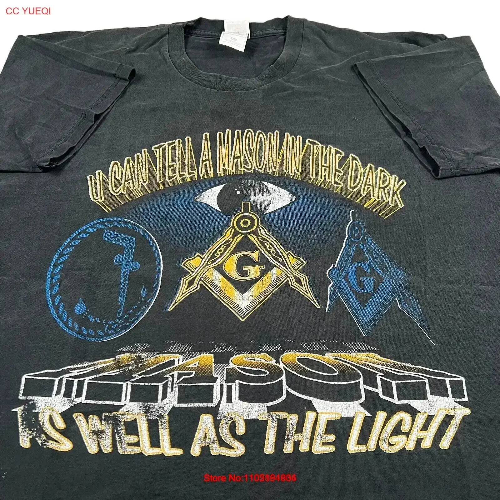 

Vintage 90s Freemason graphic black faded T Shirt vintage Washed Casual Slightly Breathable Comfortable streetwear fashion