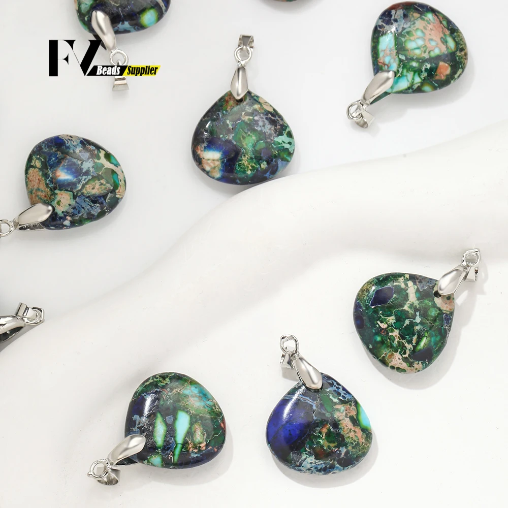 2pcs Natural Sea Sediment Jasper Pendant Dark Green Apricot-shaped Pendant for Jewelry Making DIY Bracelet Necklace Accessories