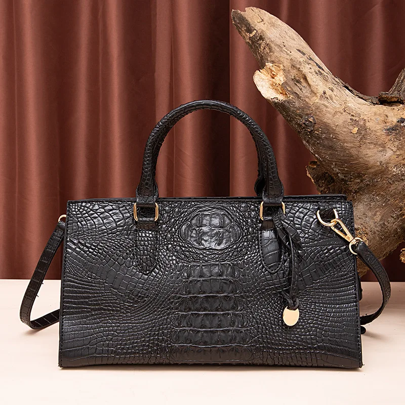 

Leather women's bag, crocodile-pattern, shoulder cross-body bag, large capacity handbag briefcase bolsa steve madden mujer