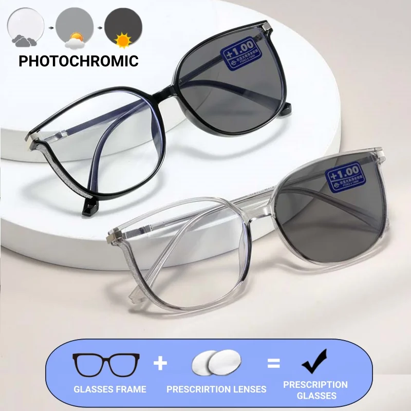 女性と男性向けのカスタマイズされたフォトクロミック度付きメガネ-hd-ブルーライト防止高品質レンズ、処方箋によるカスタマイズ付き