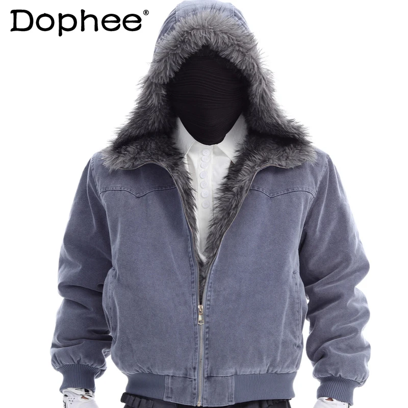 2025年メンズ冬新作 大きなフェイクファー襟付き 無地 厚手ジャケット ファッション 暖かい ゆったりシック パーカー フード付き ハンサムジャケット