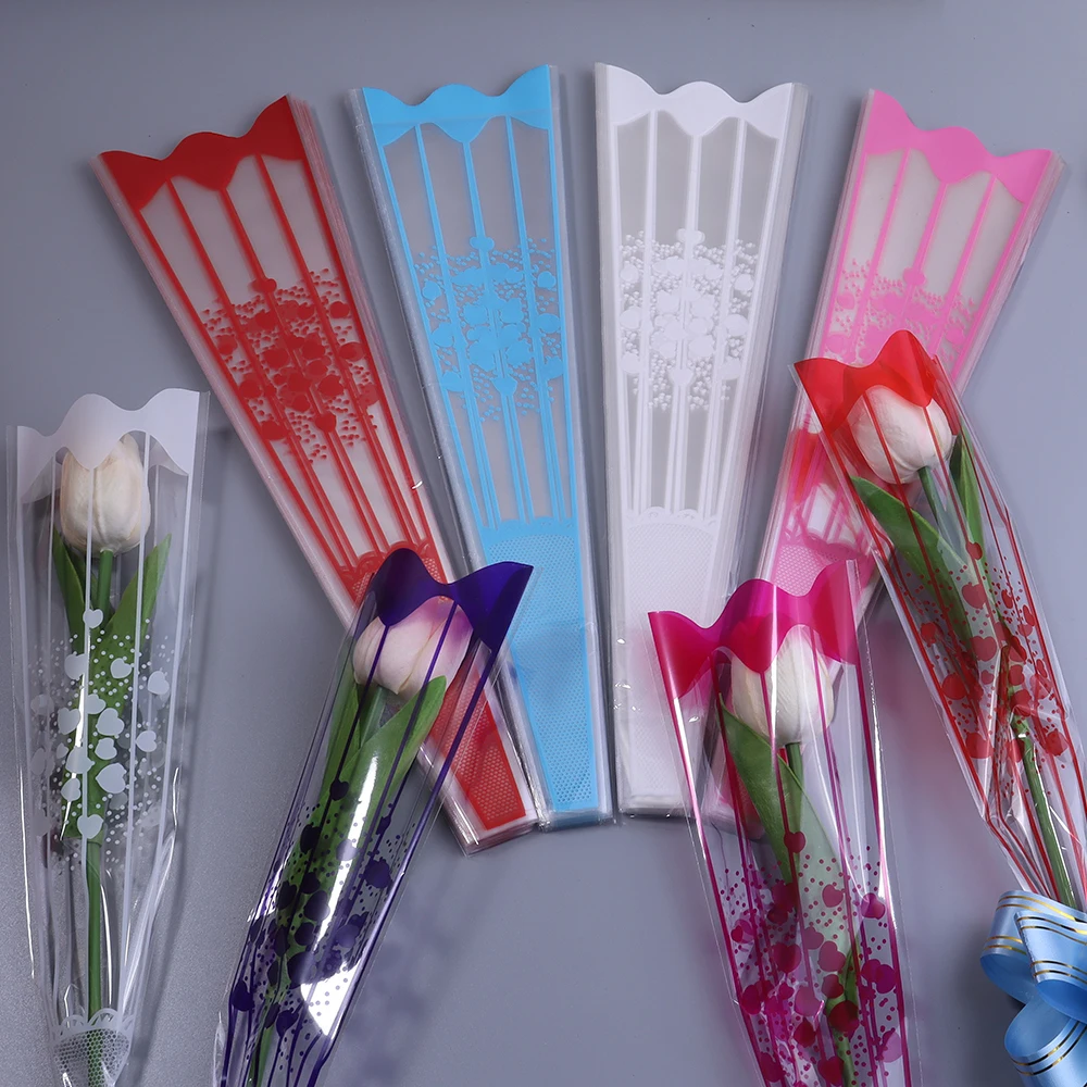 100 pièces de sacs cadeaux pour fleurs, sacs en plastique transparent pour bouquets de roses, papier d'emballage pour la Saint-Valentin, décoration de mariage