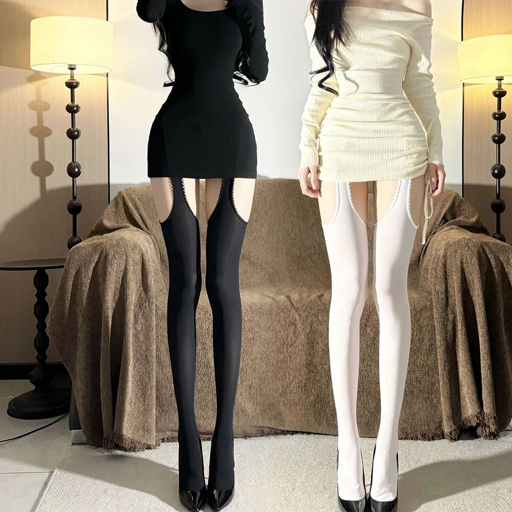 

Suspender Wide-banded Velvet Tights Lolita Thin Thigh High Stockings with Garters Y2K JK College Style Over The Knee Socks Women