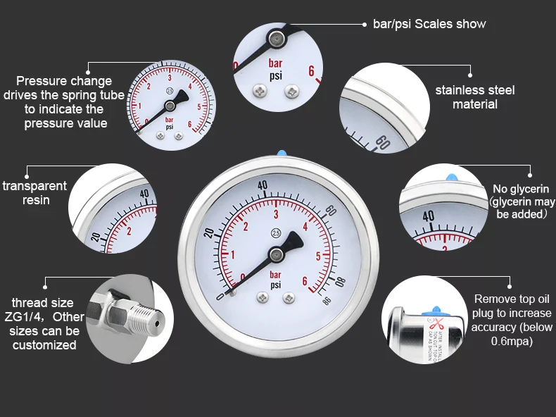 MAIRUIKESI 40mm coffee stainless steel  pressure gauges back connection -1-0-400bar water gas air oil hrydrualic manemoter