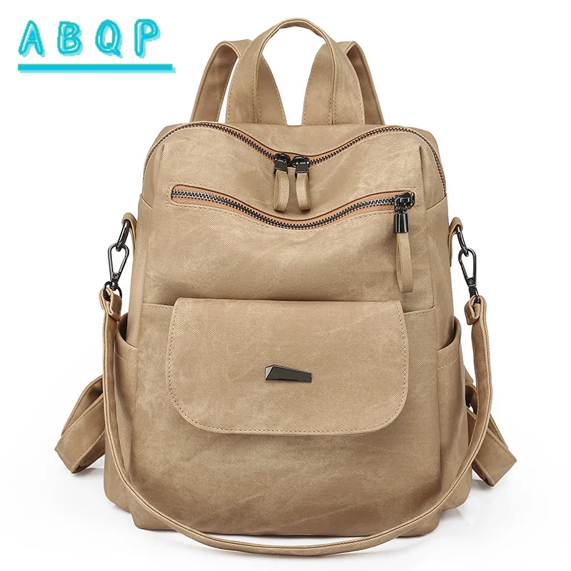 

Backpack Women's Large Capacity Student School Bag Solid Color PU Ladies Tote Bag Multifunctional with Interlayer