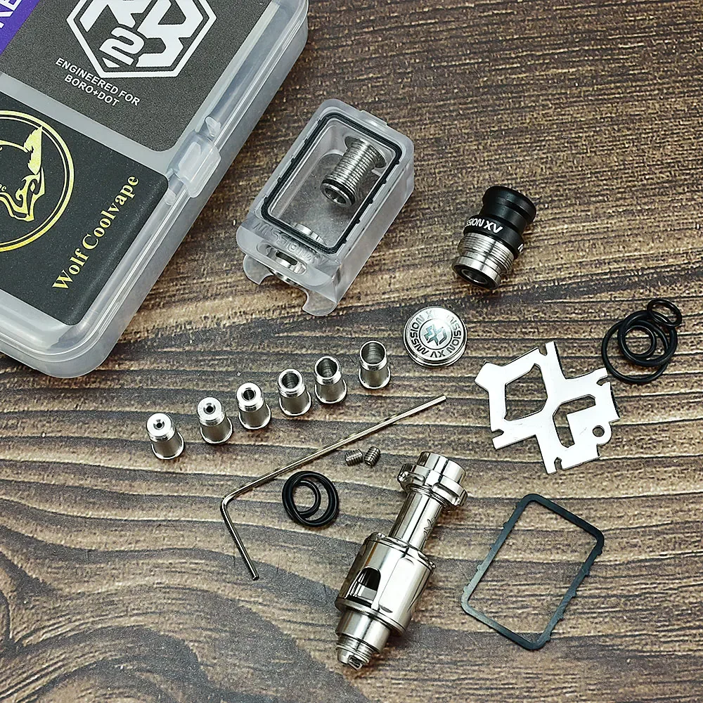 Wolfcoolvape MISSION KB2 Style RBA Tank Kit 316SS PC do modów dotAIO V1 V2 z Air Pins 1.0 do 4.3mm RDA RBA Atomizer