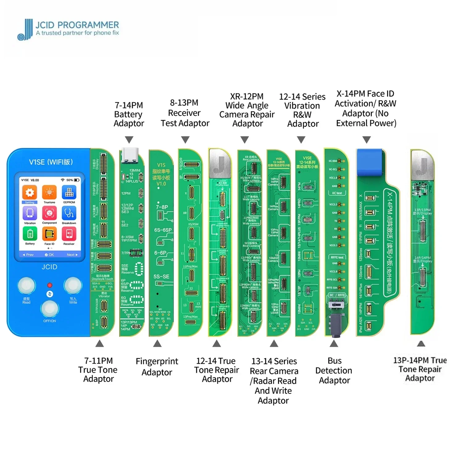 Imagem -04 - Jcid jc V1s V1se Programador Reparação de Tom Ture para Telefone 7p 8p x xr Xsmax 11 pm 12 13 14 15 Bateria Leitor de Impressão Digital sn