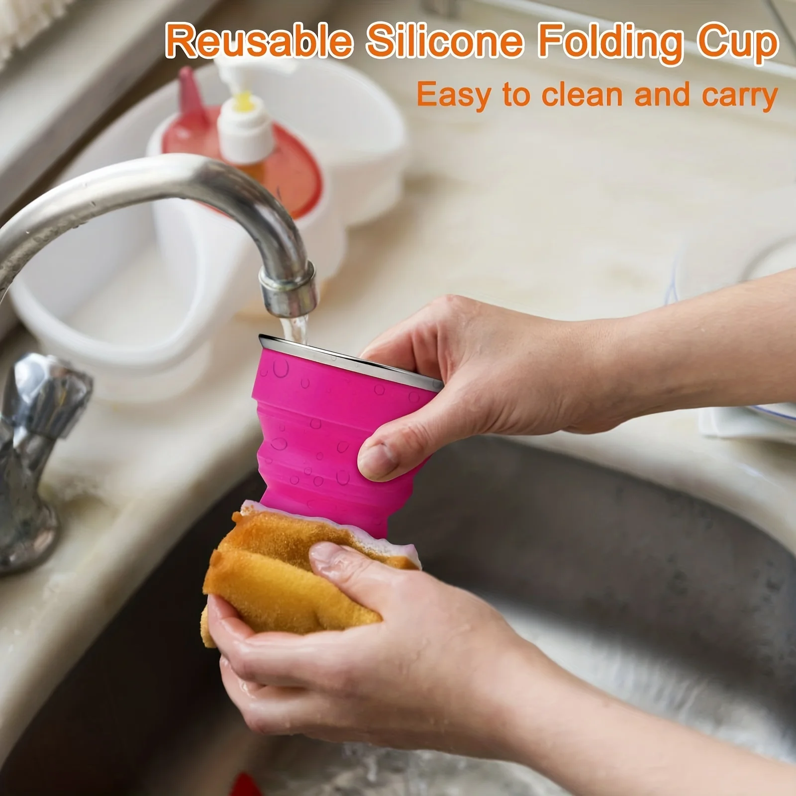 1Pack Silicone Collapsible Travel Water Cup Portable Camping Cup with Lids Food Grade Mugs Set for Outdoor Drinking