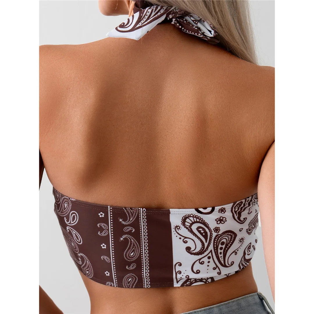 XS - L Sexy bedrucktes, gespleißtes Neckholder-Bikini-Oberteil mit Knoten, Damen-Badeanzug, Badebekleidung, Badeanzug, Strand-Oberteil V5817 – Detail 9