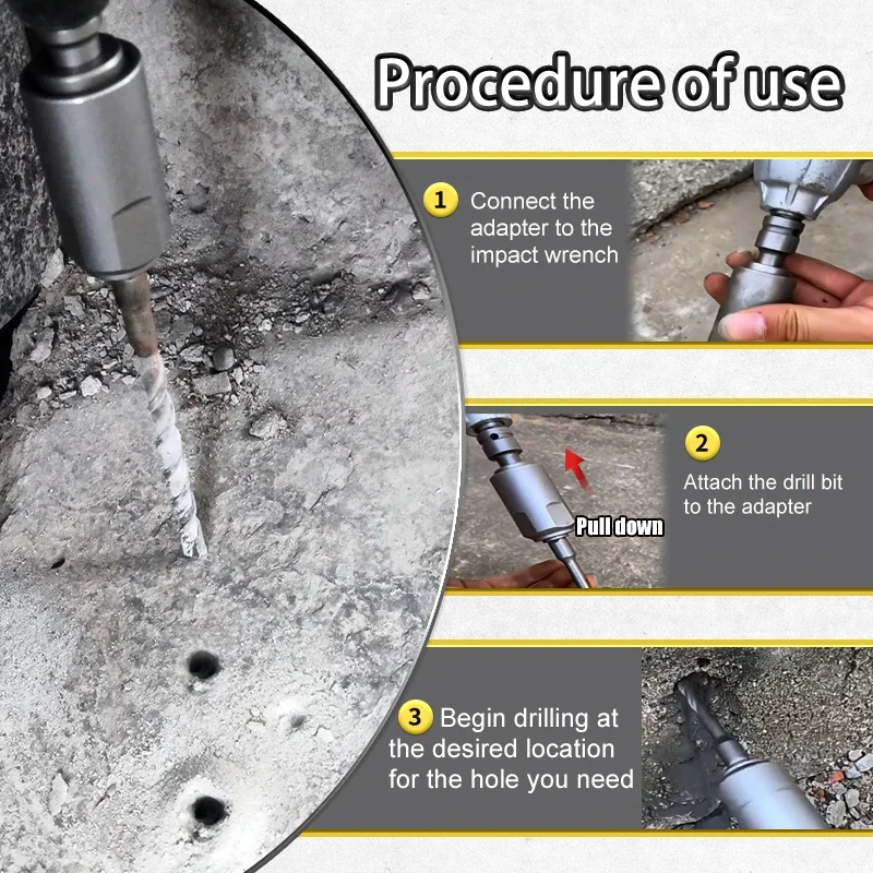 Adapter for Converting Impact Wrench To Electric Hammer Converts To SDS-Plus/Square Interface for Use with Drill/Impact Wrench