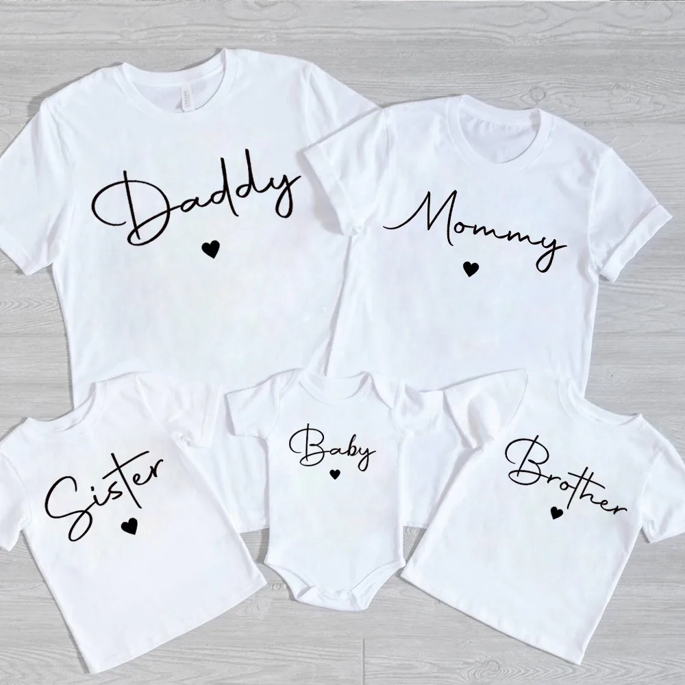 Daddy/Mommy/Sister/Brother/Baby Print Family Matching Outfits Short Sleeve Casual Family Outfit Summer Matching Set Clothing