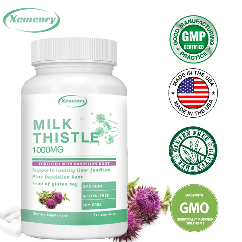 

Milk Thistle Capsules - Supports Liver Detoxification and Cleansing, Promotes Digestive Health, and Boosts Immunity, Non-GMO