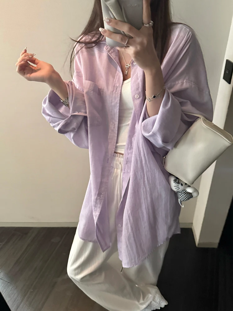 

Легкий свободный женский летний кардиган Superniniyy, верхняя одежда с защитой от УФ-излучения, длинный рукав, однотонный, для повседневной носки