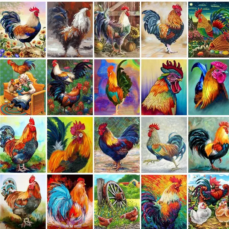 

GATYZTORY Oil Paint By Numbers Animals Colorful Cock For Adults Acrylic Paints On Canvas Diy Gift Home Decors Number Painting