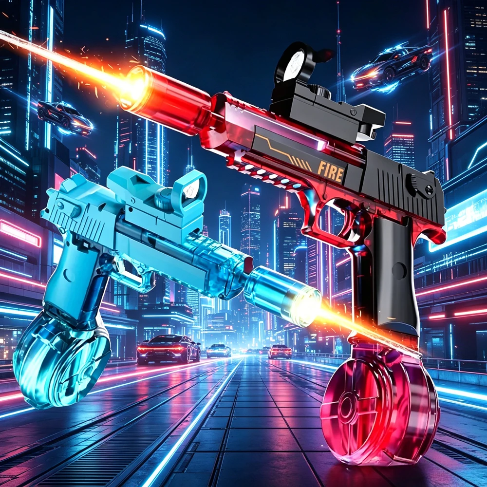 

Stylish Electric Water Gun Built in Flame Lighting Effect Powerful Long Range Spray Fun Outdoor Water Battle Game Gift
